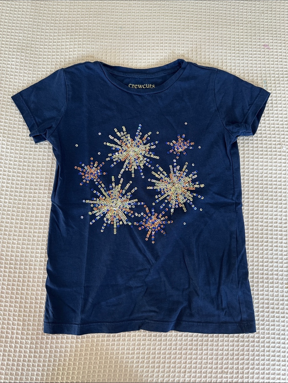 J. Crew Factor Crewcuts Girls' Navy Sequin Firework Tee sz S (6-7)